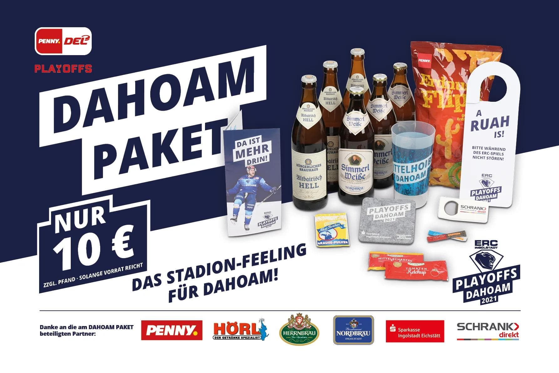 Das DAHOAM PAKET gibt es für 10 Euro zzgl. Pfand bei ausgewählten HÖRL Getränkemärkten.