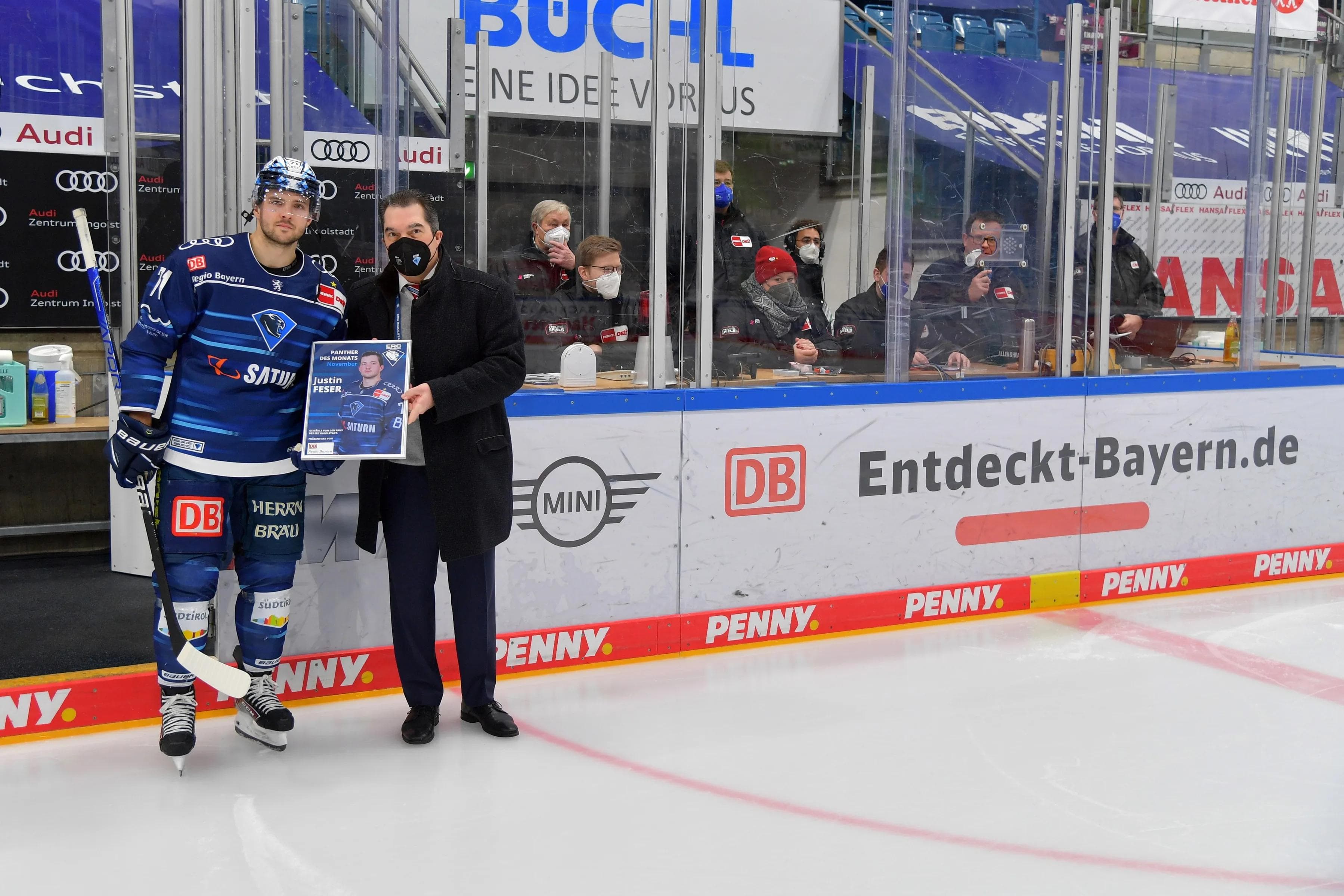 Im November gewann Justin Feser die Fan-Wahl zum Panther des Monats. Präsentiert von der DB Regio Bayern.
Foto: Johannes Traub/JT-Presse.de