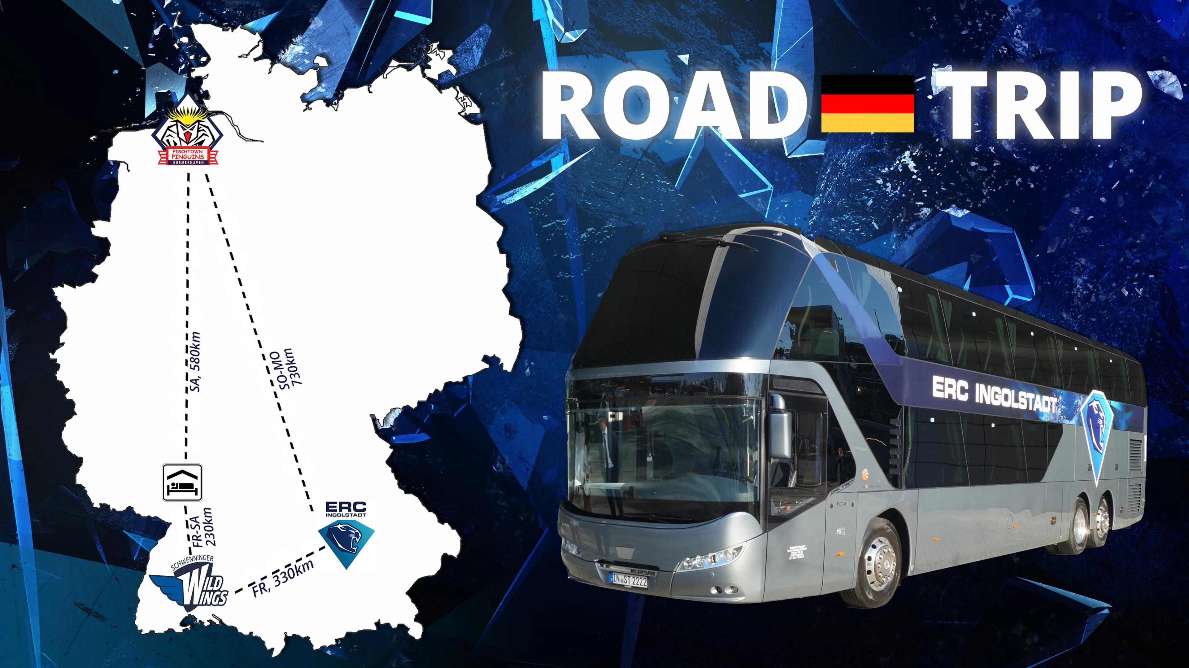 Die Panther gehen am Wochenende auf Tour - und wollen auf der Rückreise kräftig Punkte an Bord haben. Grafik: ERC Ingolstadt