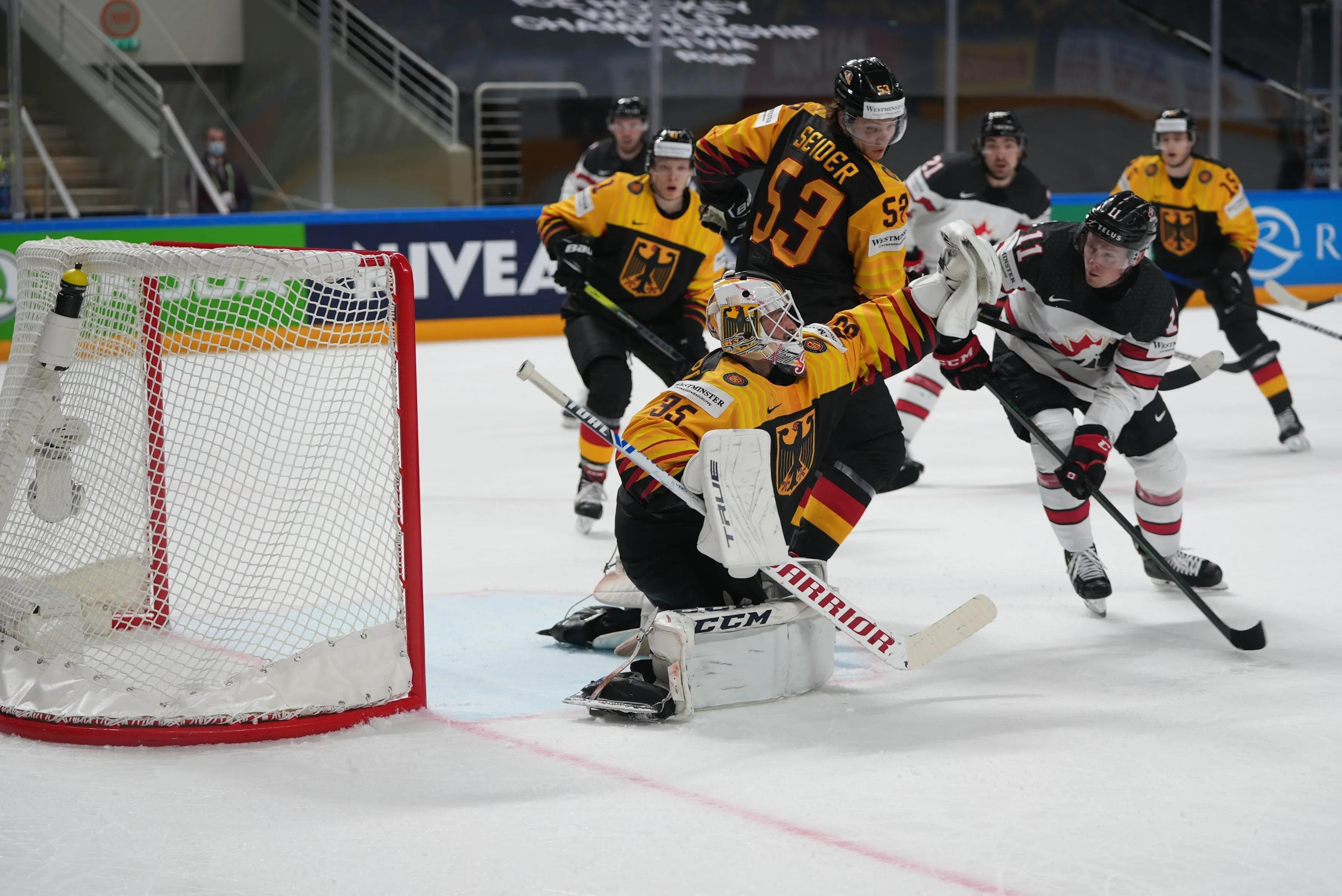 Die DEB-Auswahl feierte gegen Kanada einen sensationellen Erfolg.
Foto: Deutscher Eishockey Bund