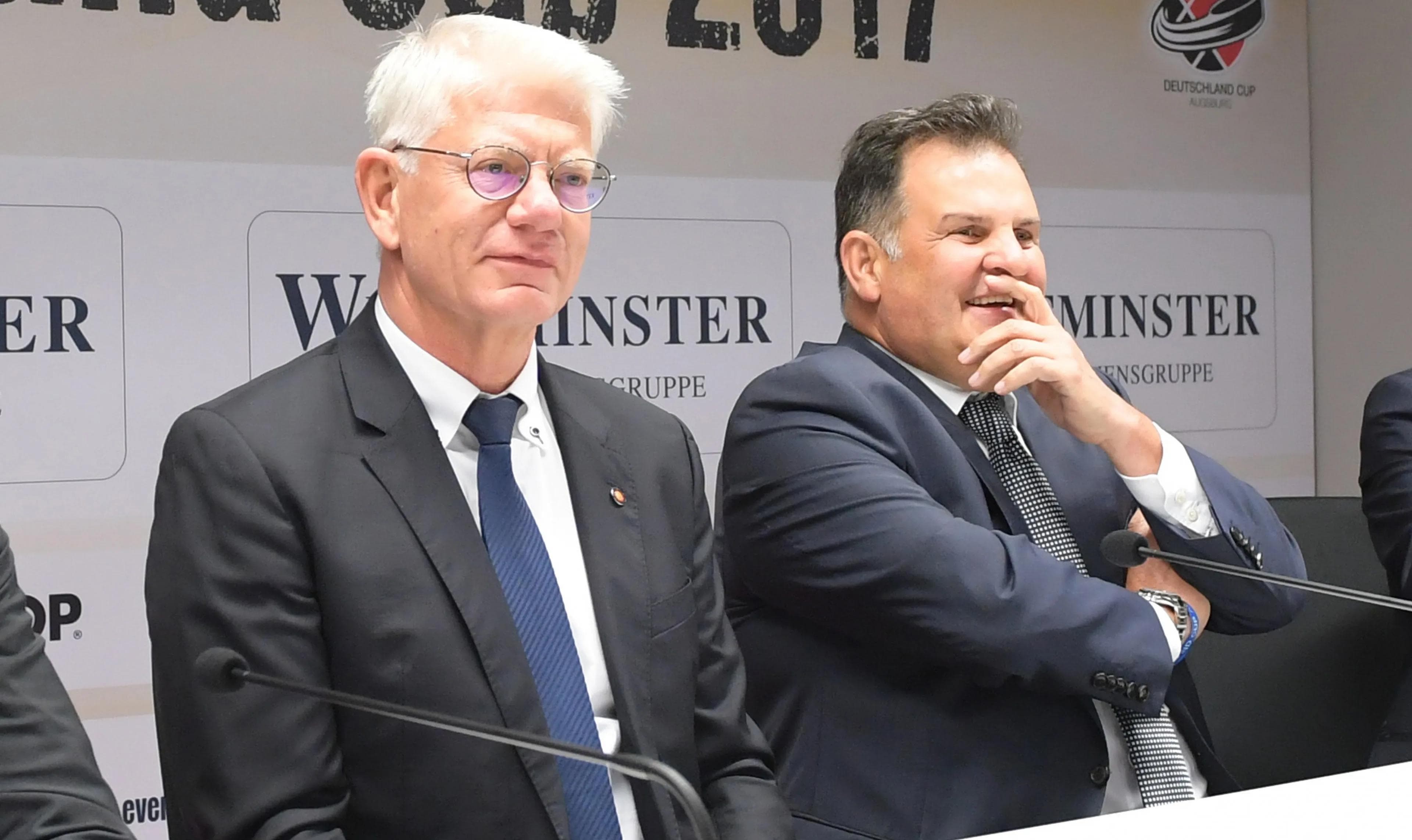 Zwei Gestalter des deutschen Eishockeys: Franz Reindl und Jürgen Arnold. Foto: Renner / City Press