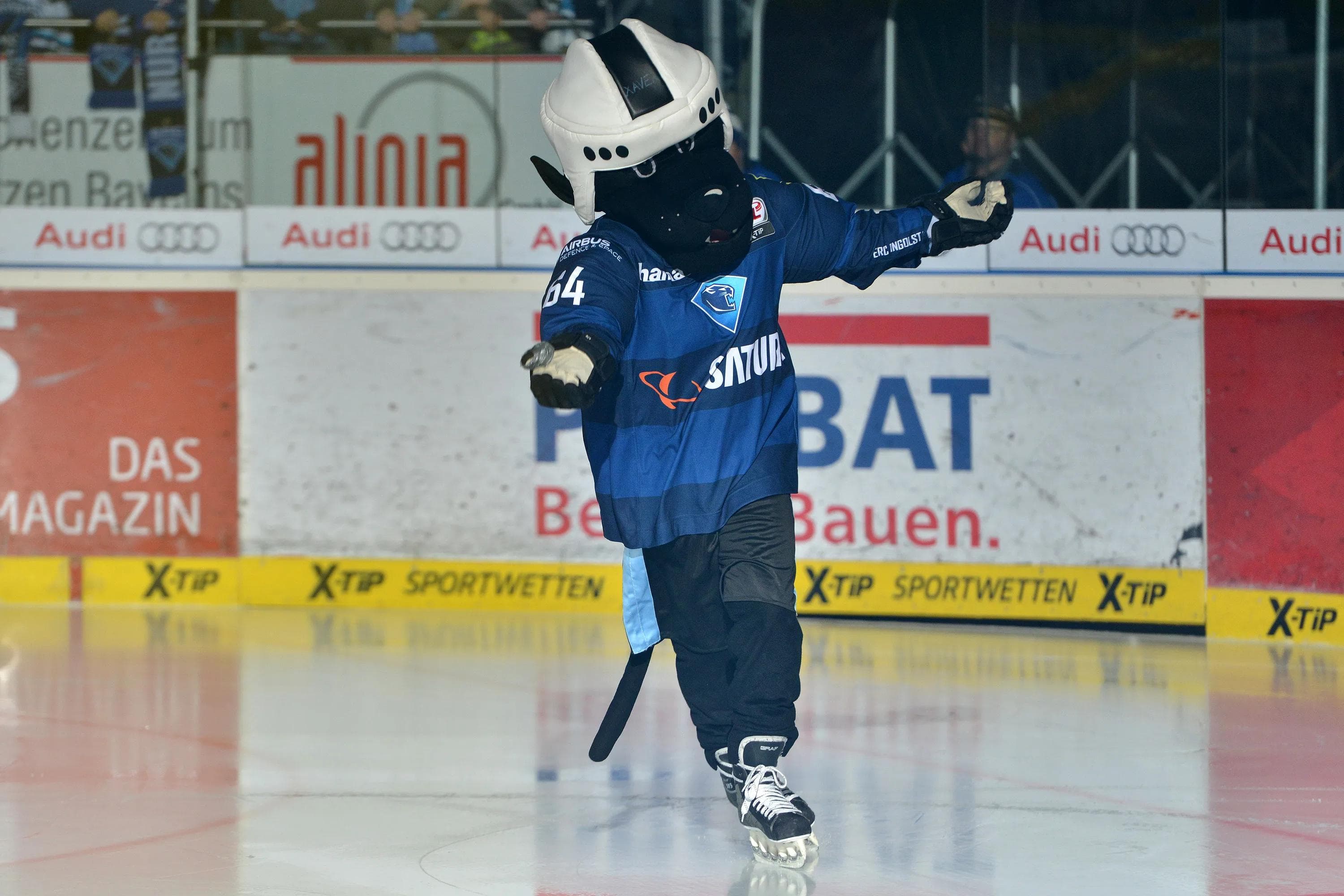 "Wünsch dir was", sagt Xaver. Der Schanzerpowerpanther erzählt von der Weihnachtsaktion. Foto: st-foto.de / Strisch-Traub