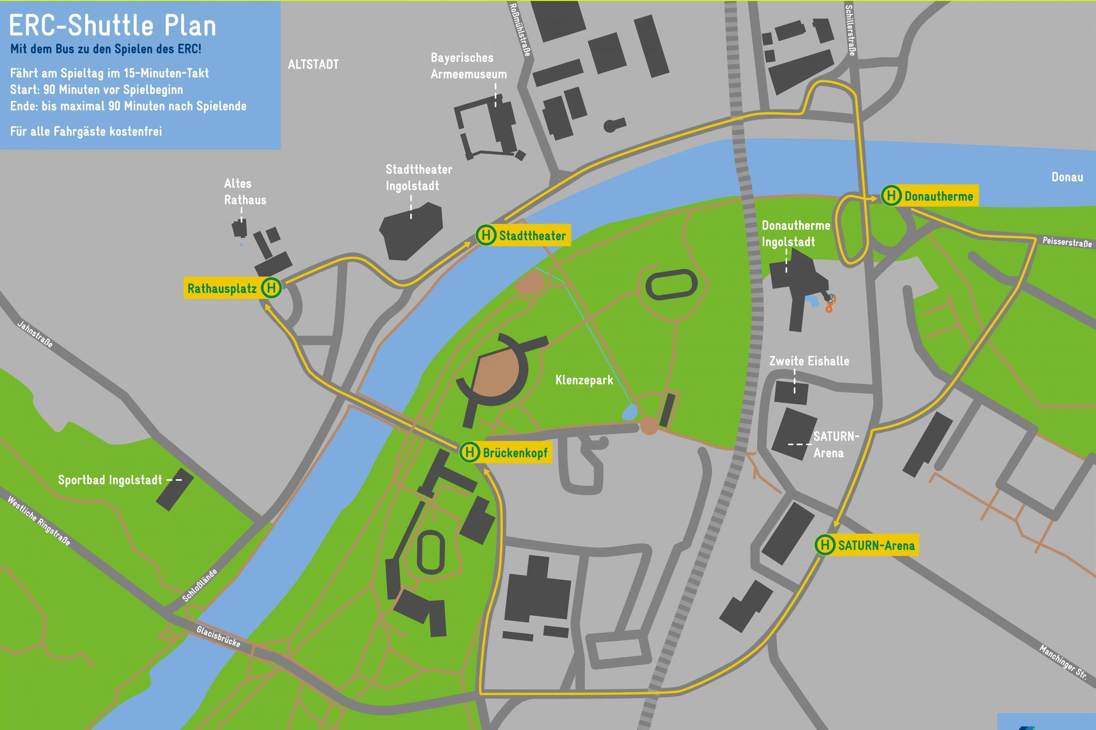 Die Haltestellen der Ringlinie zu den Heimspielen der Panther.
Grafik: VGI/ Sabrina Schmidt
