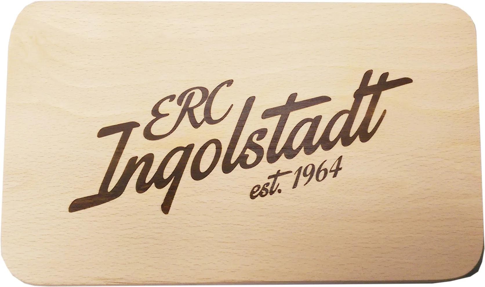 Das Brotzeitbrettl des ERC aus Holz mit Retro-Schriftzug